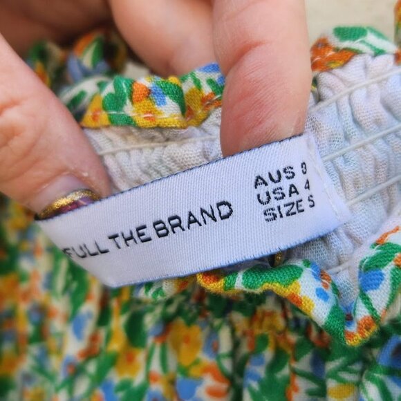 5/$100 SALE  Faithfull the Brand Linen Floral Off Shoulder Smocked Mini Dress - Picture 6 of 8